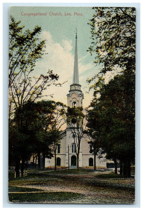 1909 Congregational Church Lee Massachusetts MA Antique Posted Postcard