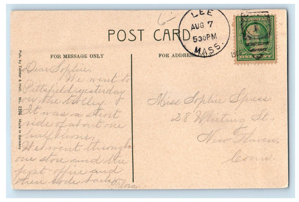 1909 Congregational Church Lee Massachusetts MA Antique Posted Postcard