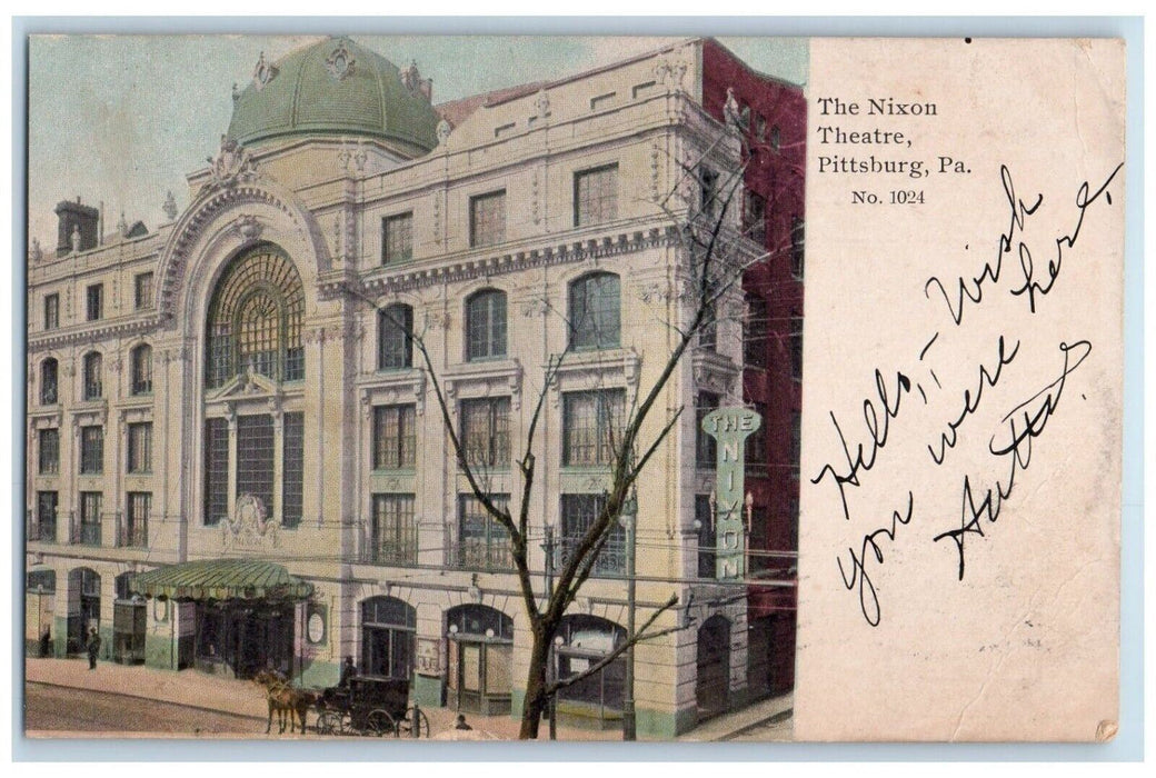 1908 Horse Carriage, The Nixon Theatre Pittsburg Pennsylvania PA Postcard