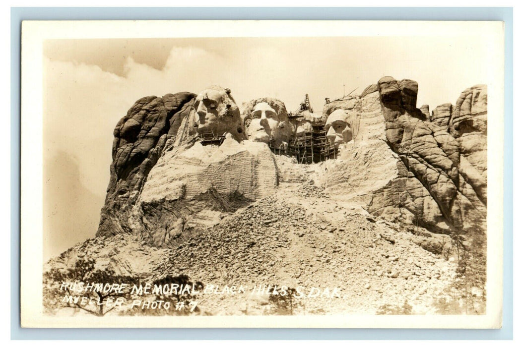 1940 Rushmore Memorial Black Hills South Dakota Construction RPPC Photo Postcard