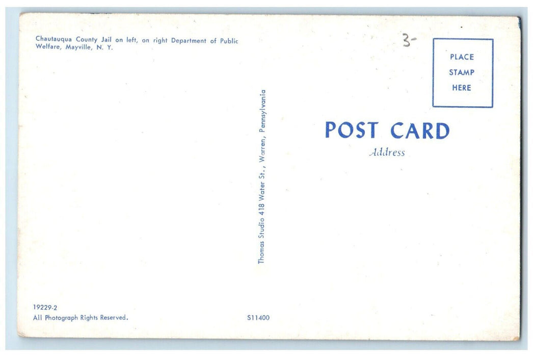 Chautauqua Country Jail And Department Of Public Welfare Mayville NY Postcard