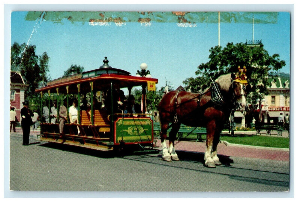 Disneyland The Main Street Trolley Horse Drawn Anaheim California CA Postcard