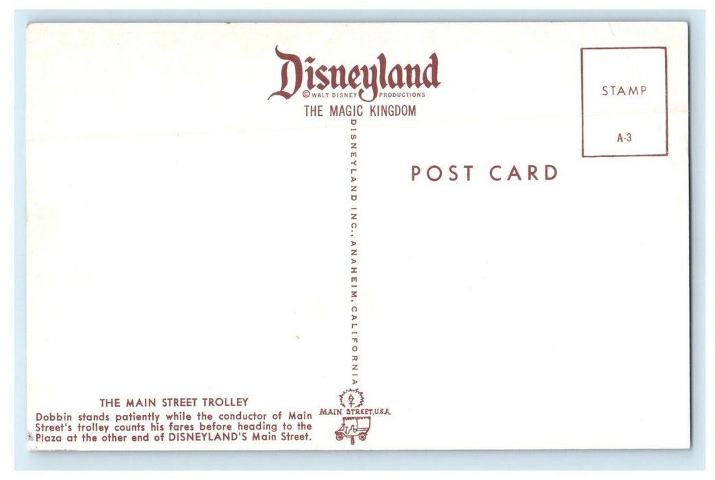 Disneyland The Main Street Trolley Horse Drawn Anaheim California CA Postcard