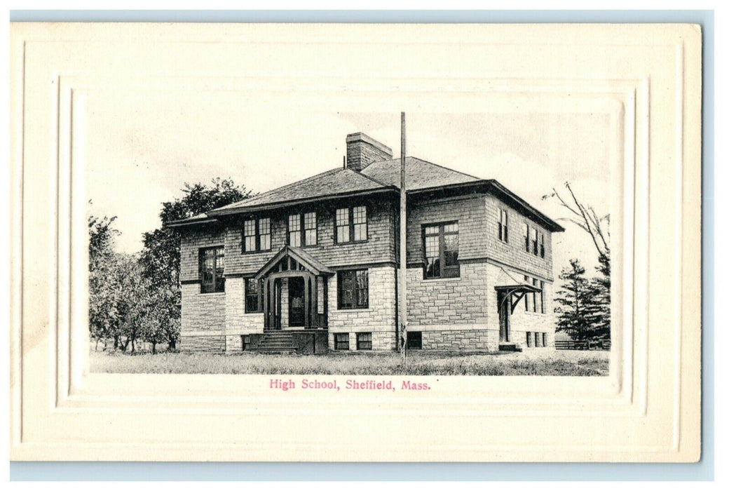 c1910 High School Sheffield Massachusetts MA Embossed Border Postcard