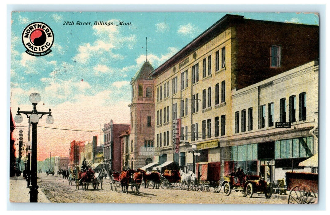 28th Street Billings Montana 1911 Carriages Rare View Antique Vintage Postcard