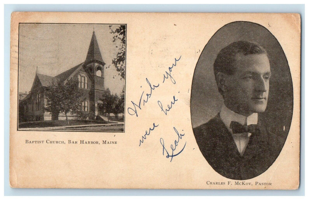 1906 Baptist Church Charles F. McKoy Pastor Bar Harbor Maine ME Antique Postcard
