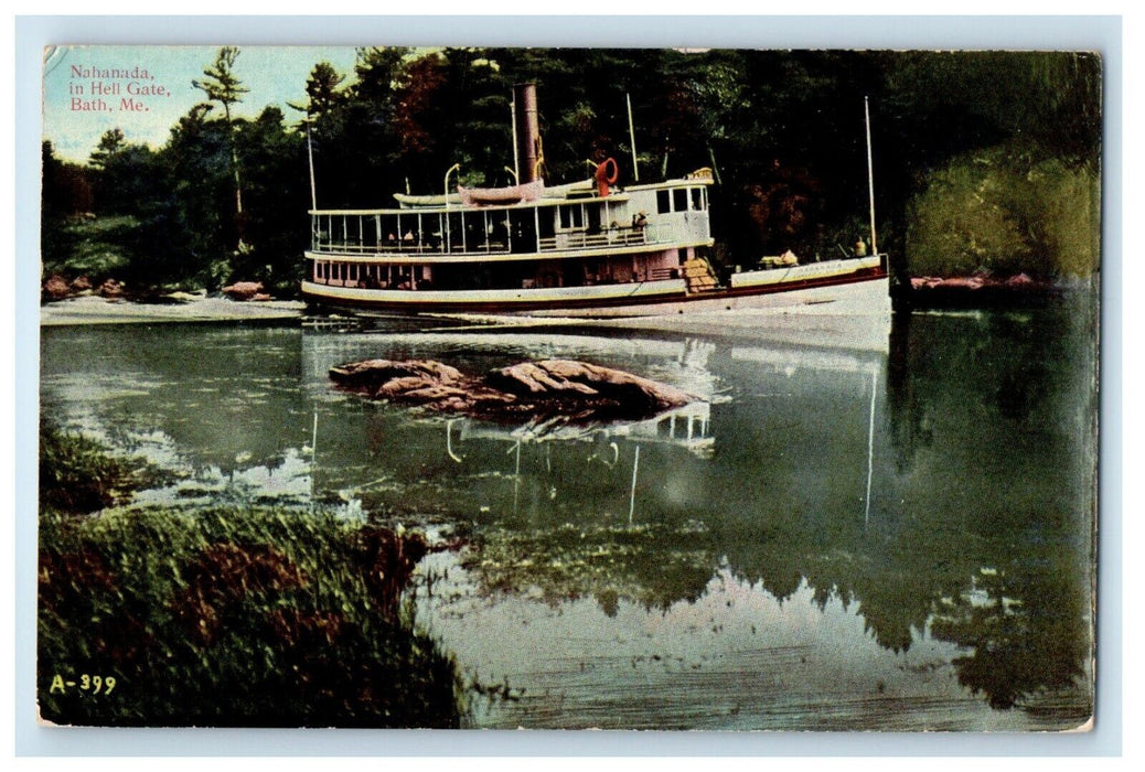 c1910's Steamer Nahanada In Hell Gate Bath Maine ME Unposted Antique Postcard