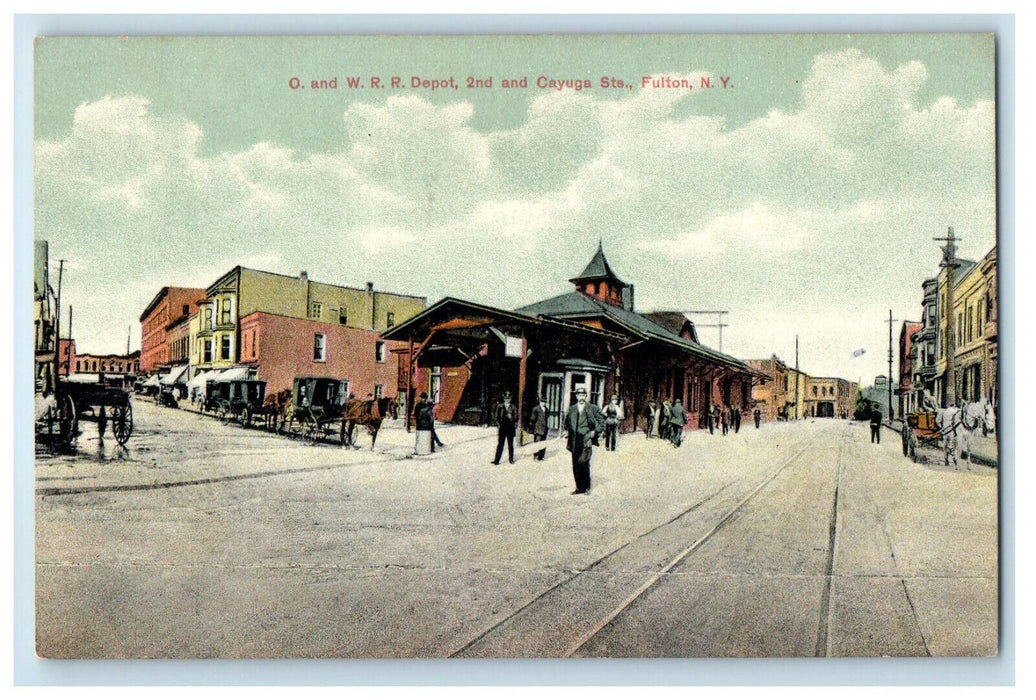 c1910 O and W Railroad Depot 2nd and Cayuga Streets Fulton New York NY Postcard