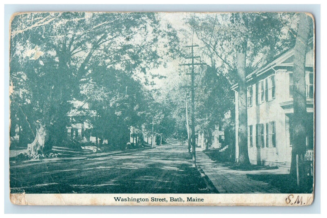 c1910's View Of Washington Street Road Bath Maine ME Unposted Antique Postcard