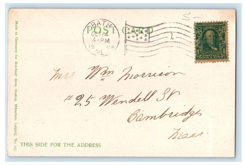 1908 View Of Water Front Boat Bath Maine ME Posted Antique Postcard