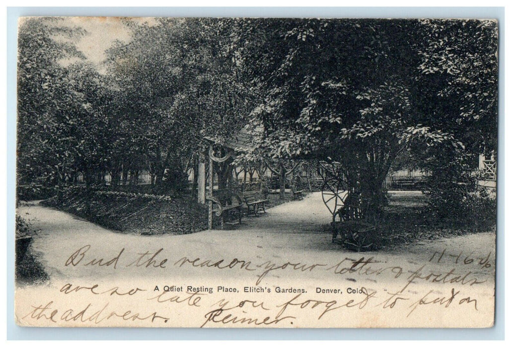1906 A Quiet Resting Place Elitch's Gardens Denver Colorado CO Antique Postcard