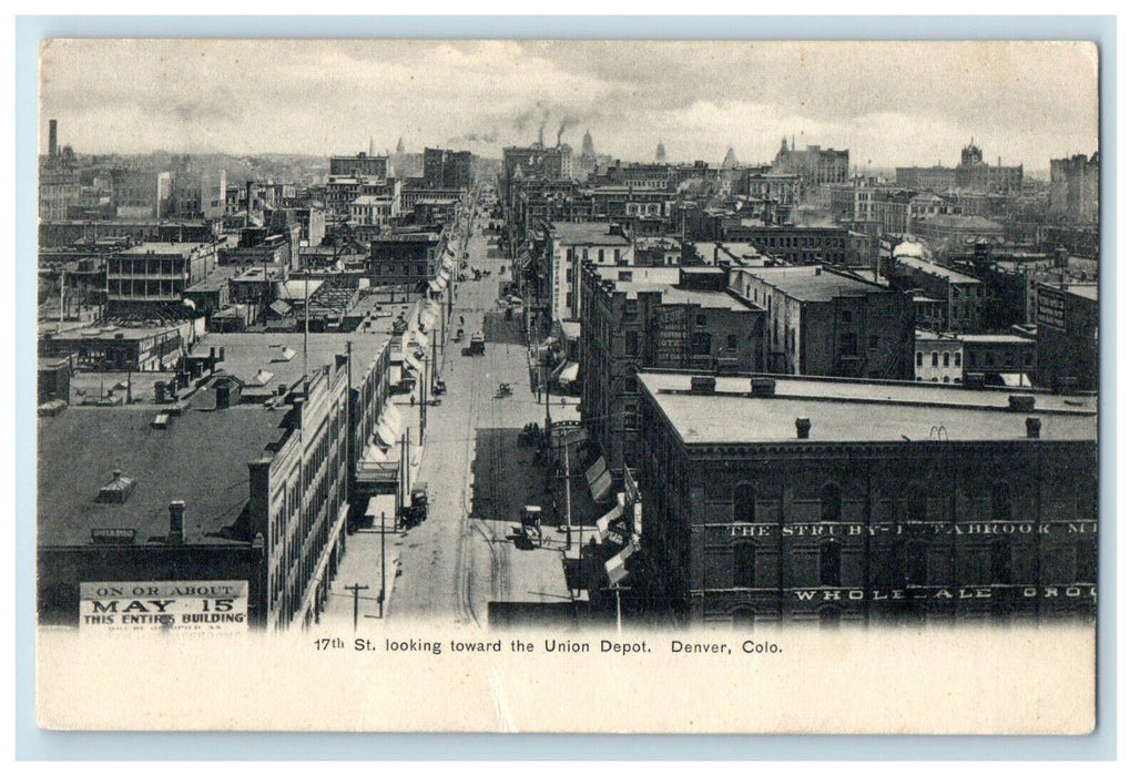 c1910's 17th Street Looking Toward The Union Depot Denver Colorado CO Postcard