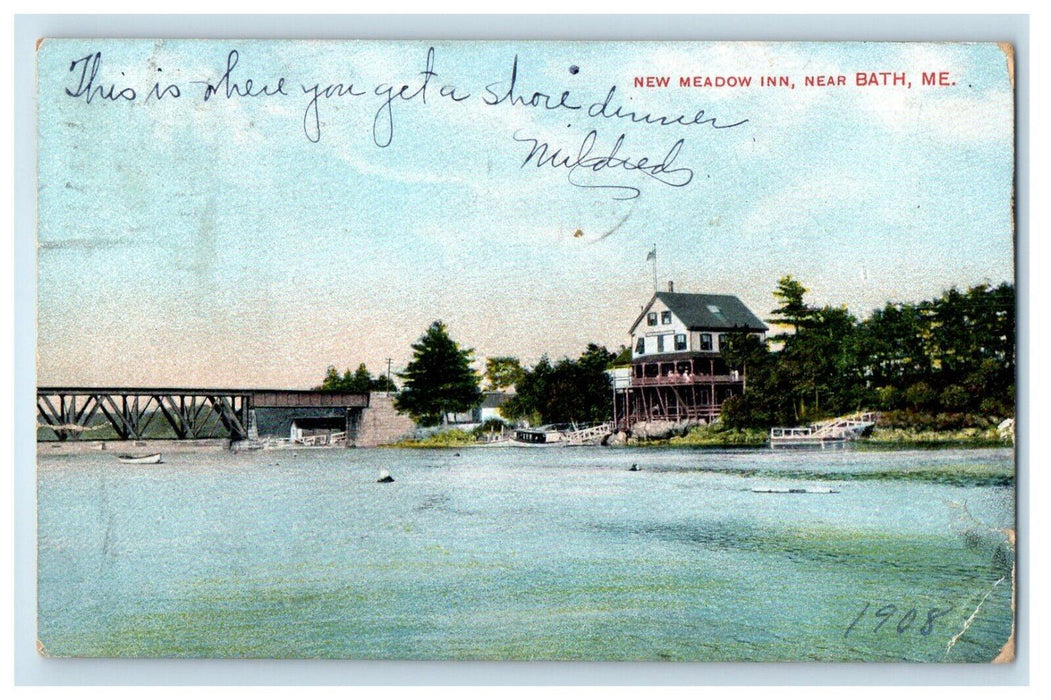 1908 View Of New Meadow Inn Near Bath Maine ME Posted Antique Postcard