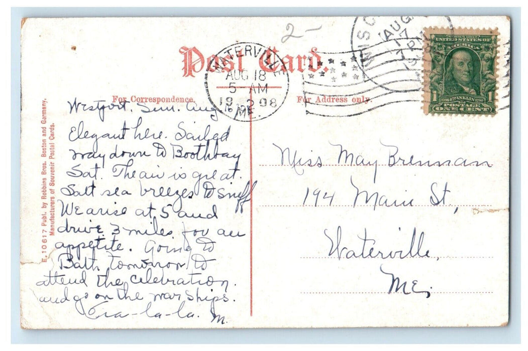 1908 View Of New Meadow Inn Near Bath Maine ME Posted Antique Postcard