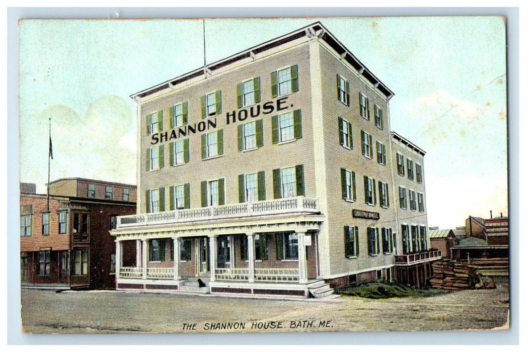 1909 The Shannon House Street View Bath Maine ME Posted Antique Postcard