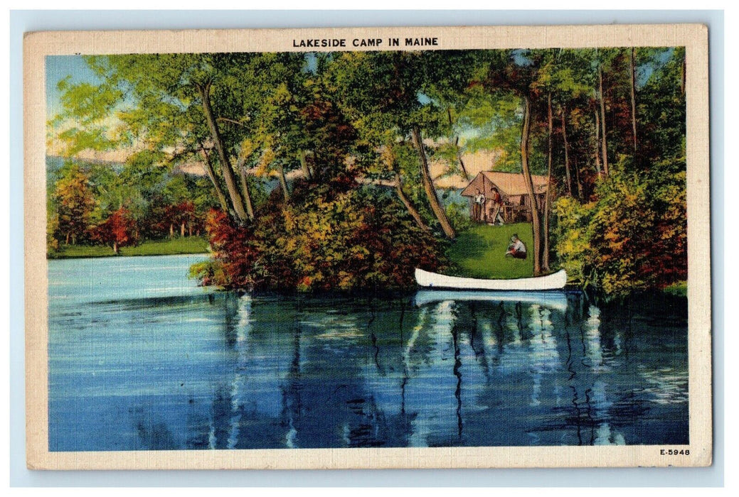 1948 A View Of Lakeside Camp Canoe Boat In Bath Maine ME Vintage Postcard