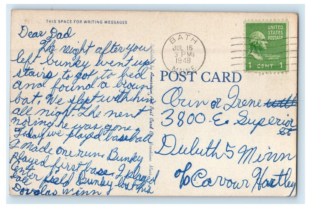 1948 A View Of Lakeside Camp Canoe Boat In Bath Maine ME Vintage Postcard