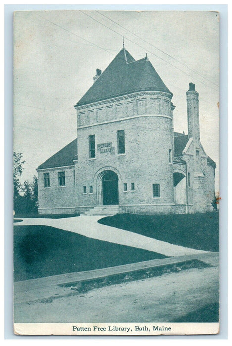 c1905 Pattern Free Library Building Bath Maine ME Unppsted Antique Postcard