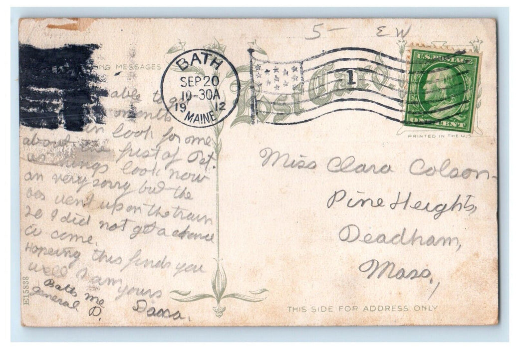 1912 Bath Savings Bank Block Front St. Bath Maine ME Posted Antique Postcard
