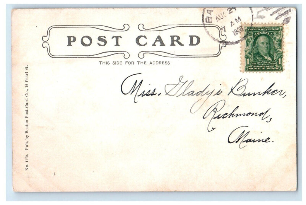 1908 A Corner Of The Park Fountain Bath Maine ME Posted Antique Postcard