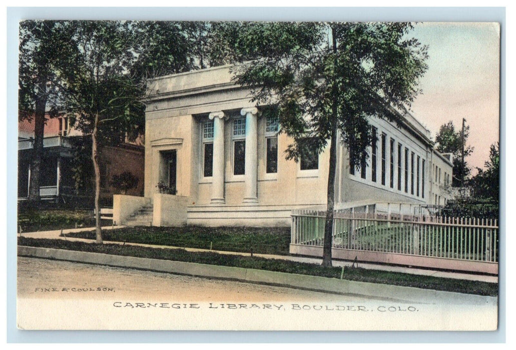 c1910's Carnegie Library Street View Boulder Colorado CO Posted Antique Postcard