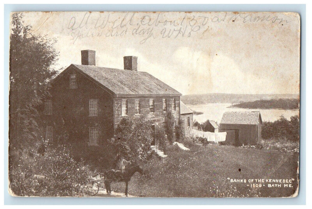 c1905 Banks Of The Kennebec Horse And Wagon Bath Maine ME Antique Postcard