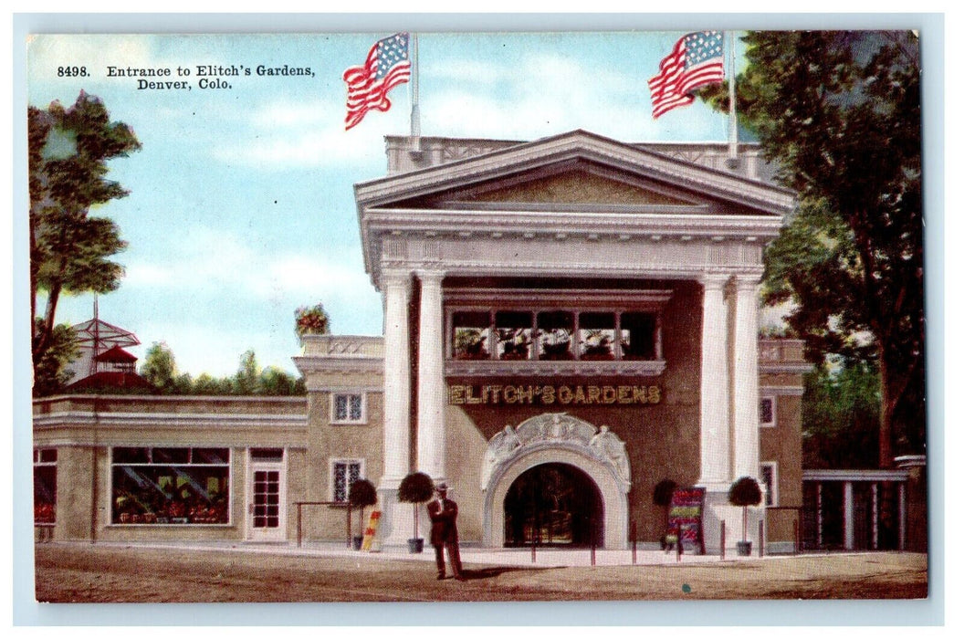 c1910's Entrance To Elitch's Gardens Denver Colorado CO Antique Postcard