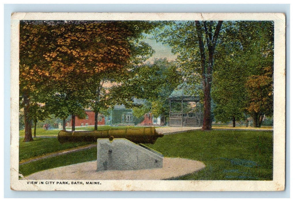 1922 View In City Park Bath Maine ME Posted Vintage Postcard