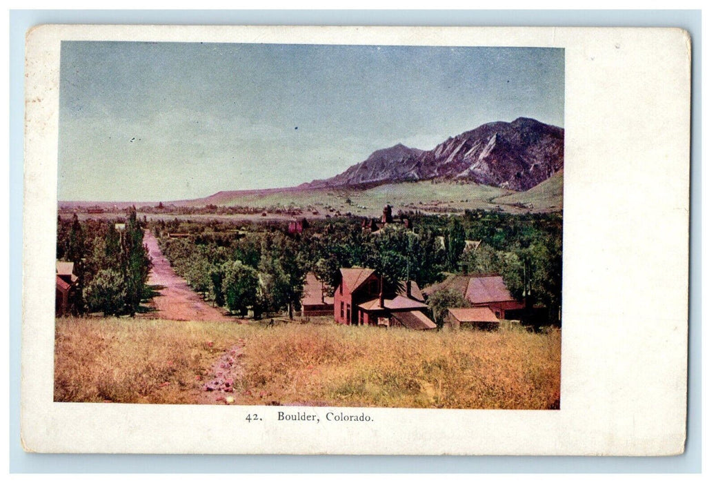 c1905 Scene View Of Boulder Colorado CO, Road Houses And Mountain Postcard