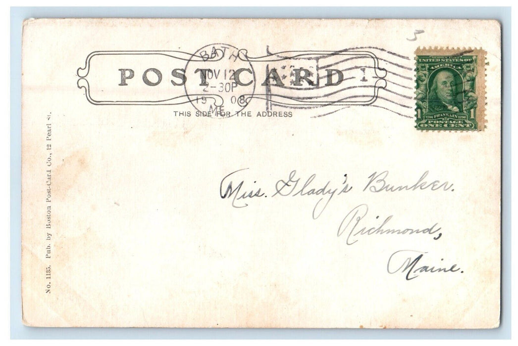 1908 Wesley M.E. Church Street View Bath Maine ME Posted Antique Postcard