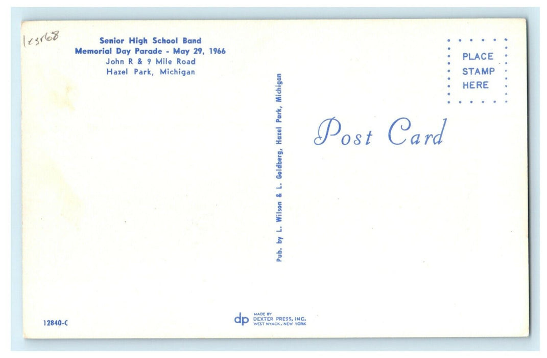 c1960's Senior High School Band Memorial Day Parade Hazel Park Michigan Postcard