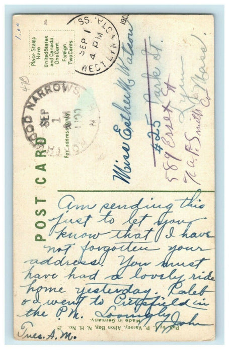 1908 Back Bay Alton Bay New Hampshire NH Northwood Narrows Postcard