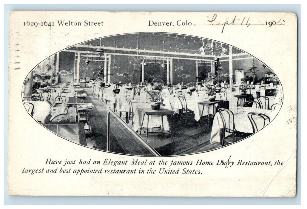 1905 Home Diary Restaurant Dining Room Interior Denver CO Antique Postcard