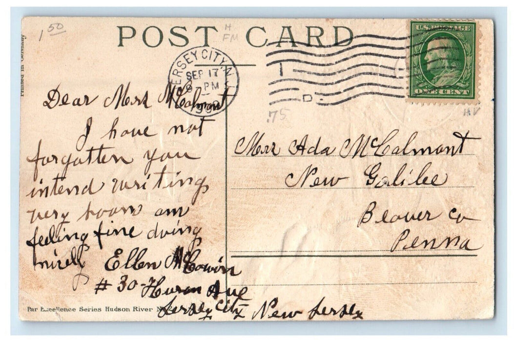 1909 Henry Hudson Half Moon Discovery Hudson River NY, Jersey City NJ Postcard