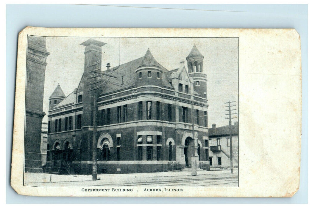 c1905 Government Building Aurora Illinois IL Extremely Thick Postcard