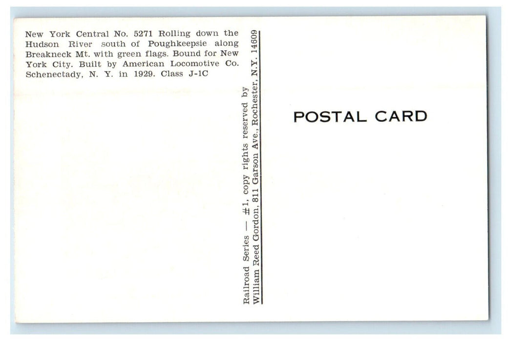 New York Central 5271 Along The Hudson River NY, Train Railroad Postcard