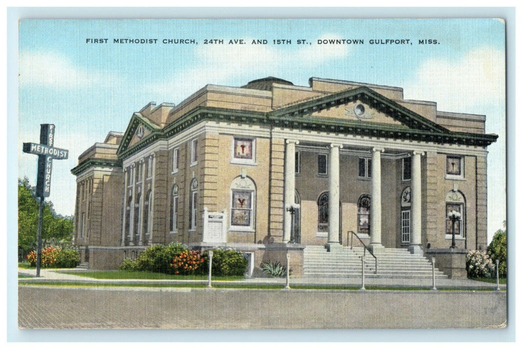 c1940's First Methodist Church Gulfport Mississippi MS Vintage Postcard