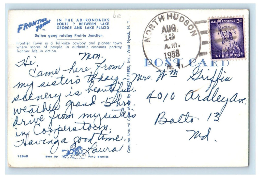 1958 Frontier Town Adirondacks Dalton Gang Lake George Lake Placid NY Postcard