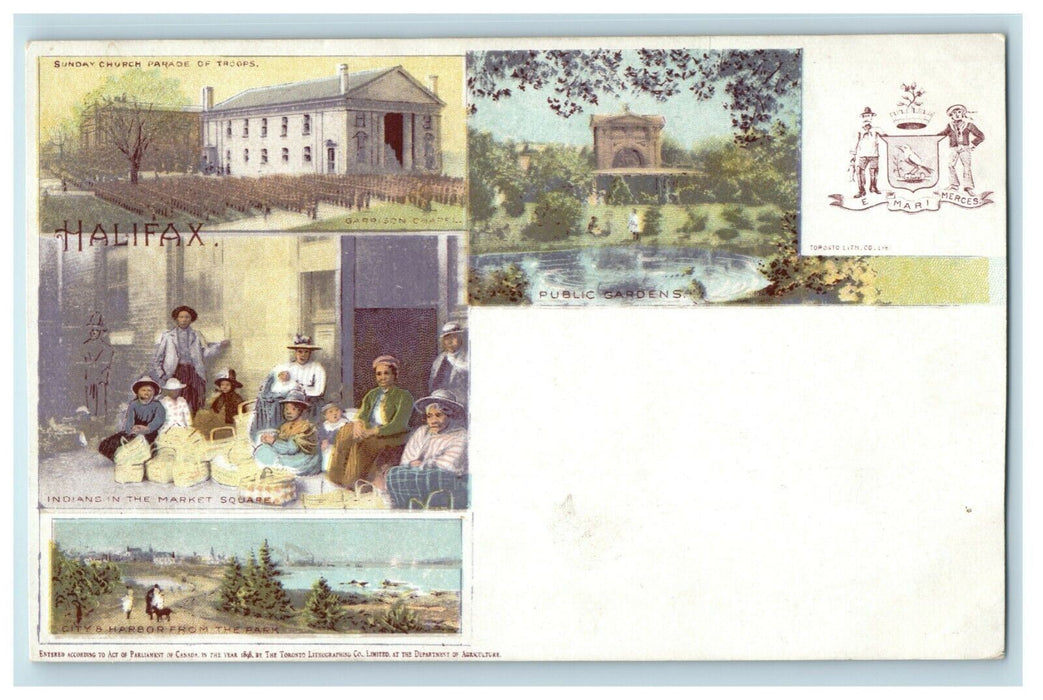 1890's Halifax Canada Multiview Indians Market Square City & Harbor Postcard