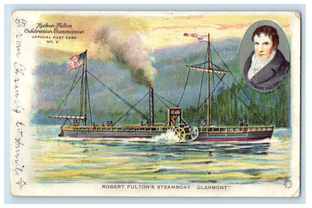 1909 Robert Fulton's Steamboat Clermont New York NY Posted Antiqud  Postcard