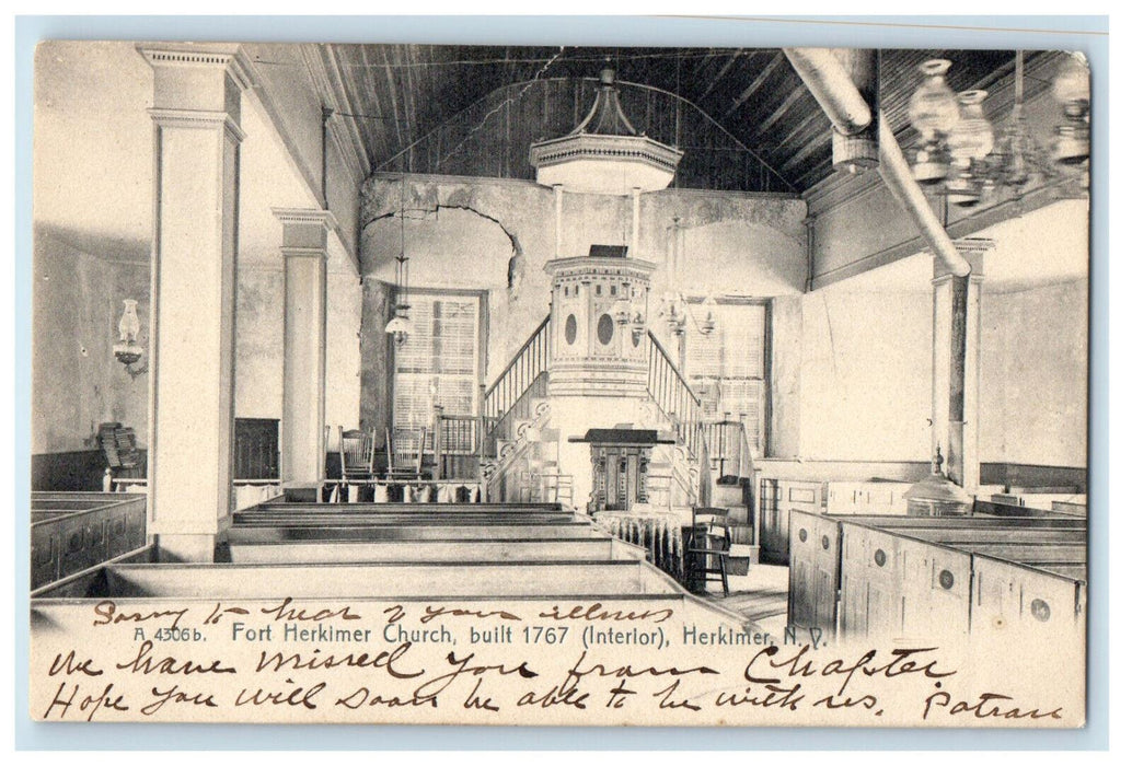 c1905 Fort Herkimer Church Built 1767 (Interior) Herkimer NY Posted Postcard