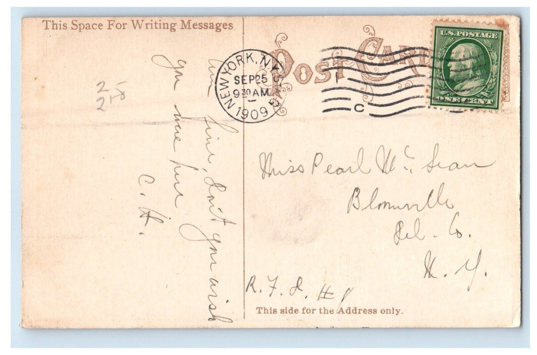 1909 First Steamboat On Hudson River Robert Fulton's Clermont NY Postcard