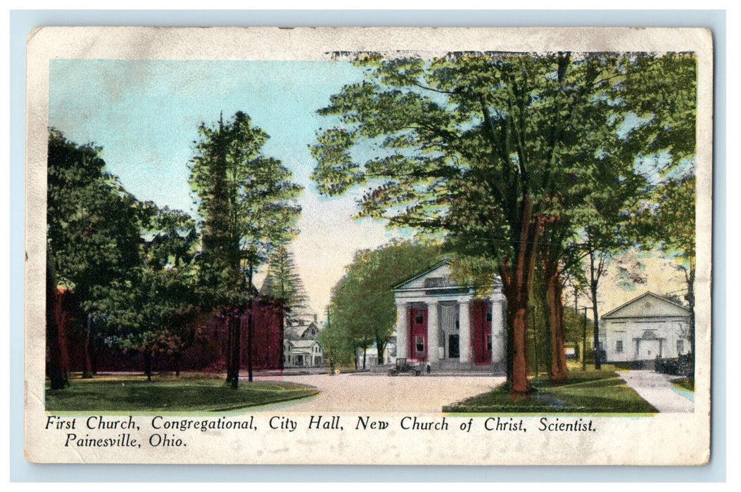 1919 First Church Congregational City Hall Painesville Ohio OH Postcard