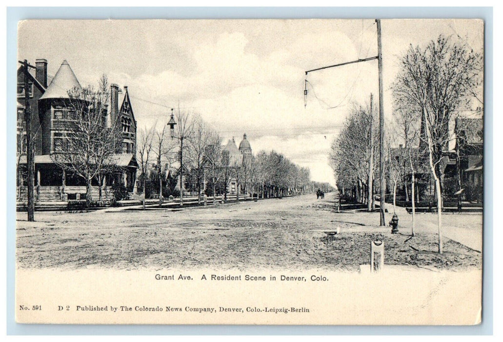 c1905 Grant Avenue A Resident Scene In Denver Colorado CO Antique Postcard