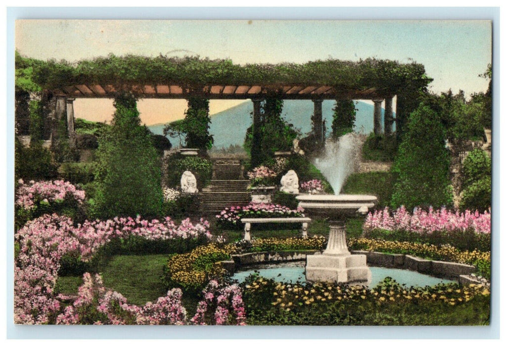 1910 Garden at Kenarden Lodge, Bar Harbor Maine Handcolored Postcard