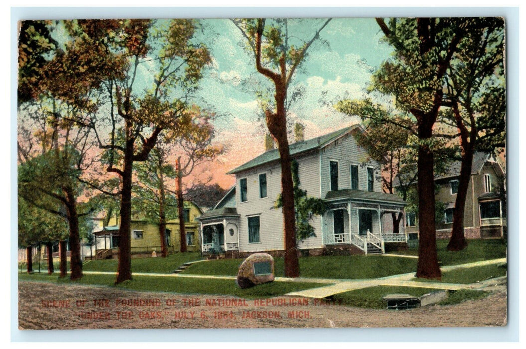 "Under the Oaks" Jackson Michigan Political View 1912 Antique Vintage Postcard