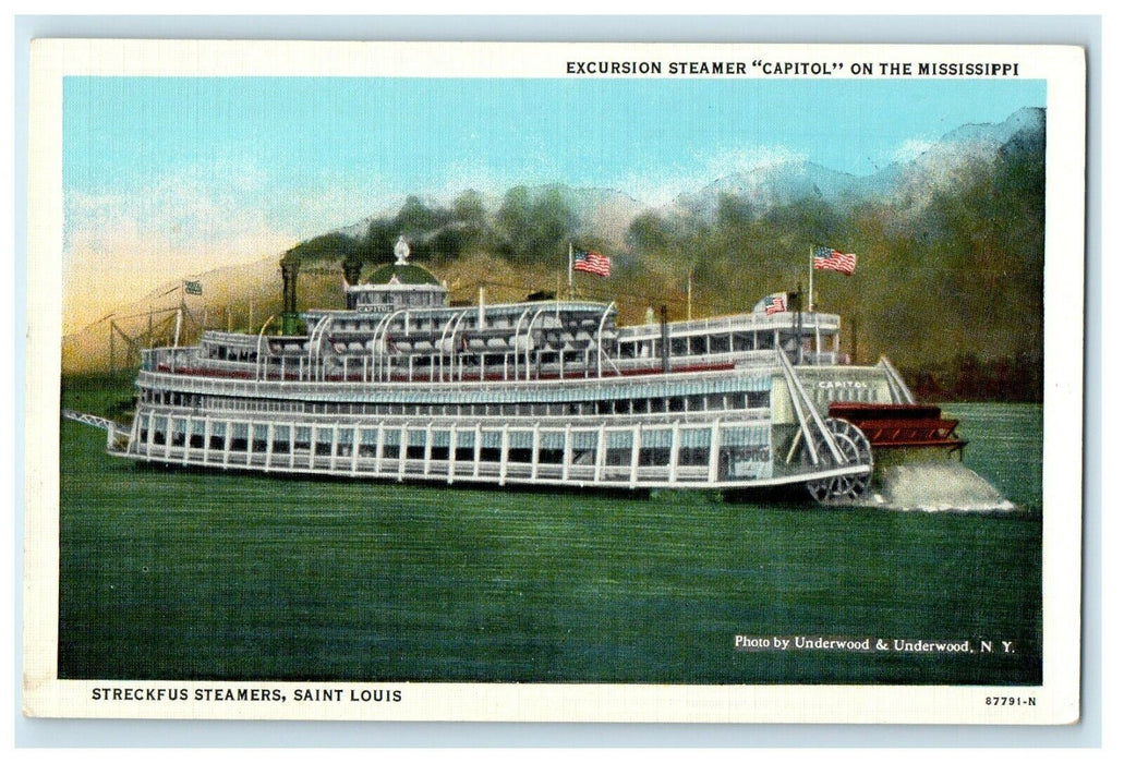 c1930's Excursion Steamer Capitol On The Saint Louis Mississippi MS Postcard