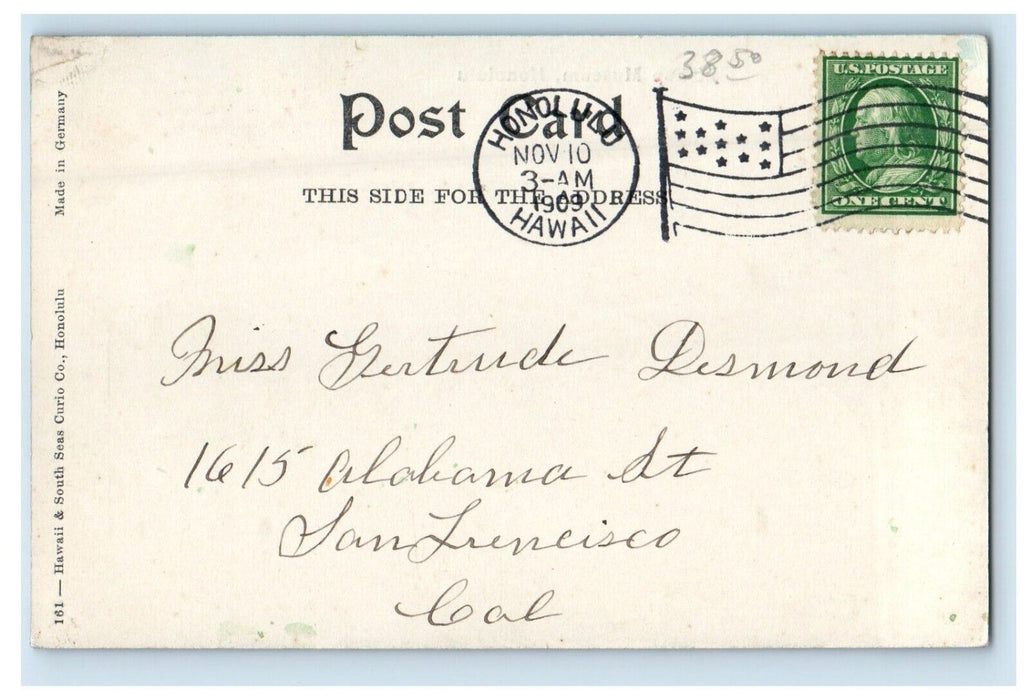 1909 Bishop Museum Building Honolulu Hawaii HI Posted Antique Postcard