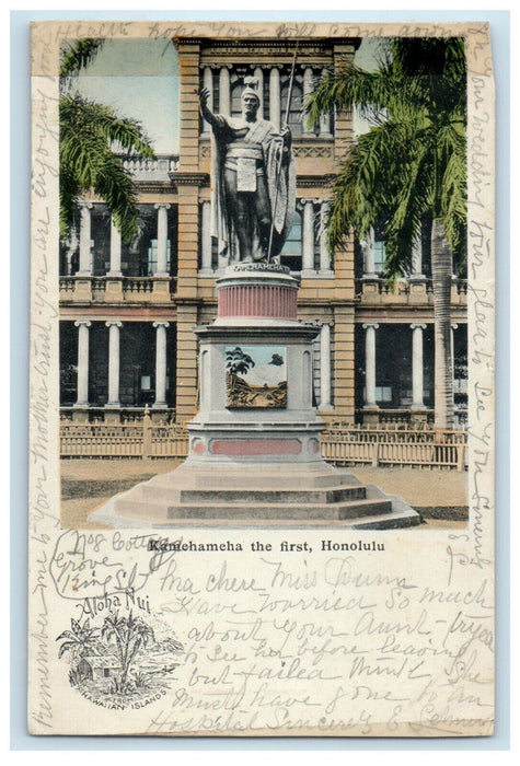 1908 View Of Kamehameha The First Honolulu Hawaii HI Posted Antique Postcard
