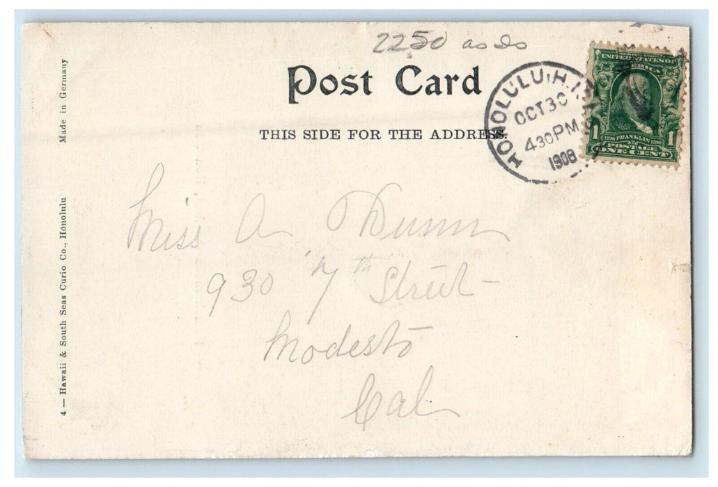 1908 View Of Kamehameha The First Honolulu Hawaii HI Posted Antique Postcard